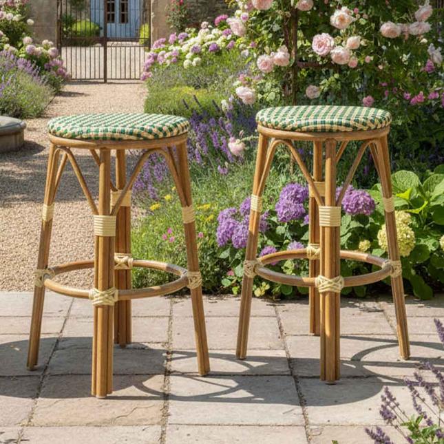 2 Pack Beige on Green 26" Counter Height No Back Bistro Barstool for Breakfast Nook