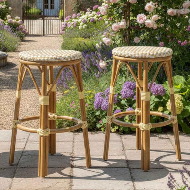 2 Pack White on Beige 26" Counter Height No Back Bistro Barstool for Indoor Dining, Image 1