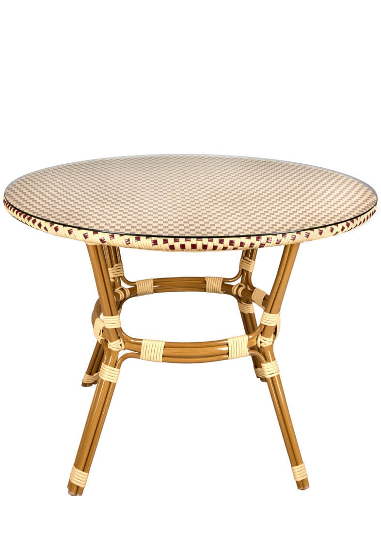 40" Round PE Rattan Bistro Table – Beige/Maroon, Seats 4 | Outdoor Patio