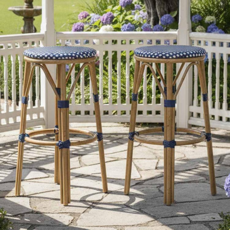 2 Pack Blue on White 30" No Back Bistro Barstool for Patio or Kitchen Bar