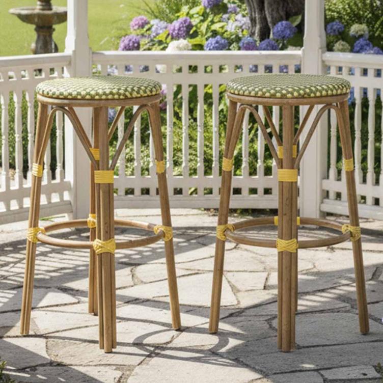 2 Pack Beige on Green 30" No Back Bistro Barstool for Rustic Kitchens