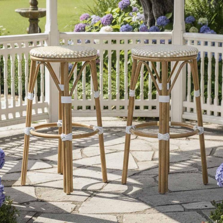 2 Pack White on Beige 30" No Back Bistro Barstool for Open Concept Kitchens