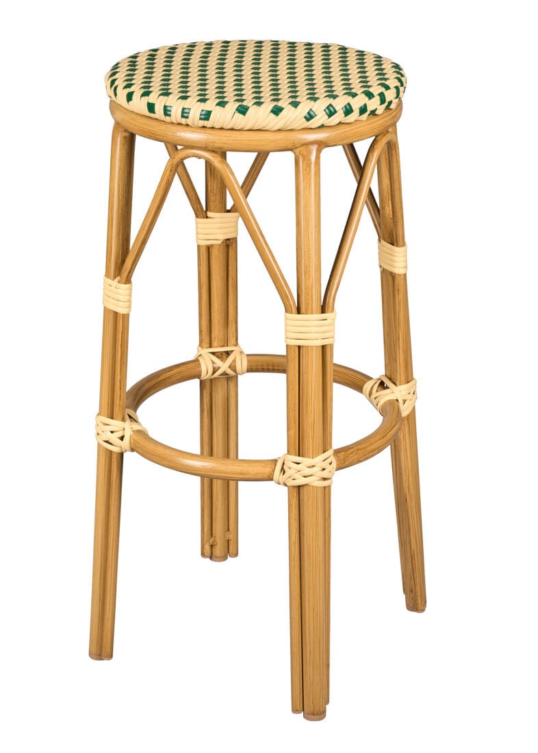 2 Pack Beige on Green 30" No Back Bistro Barstool for Rustic Kitchens