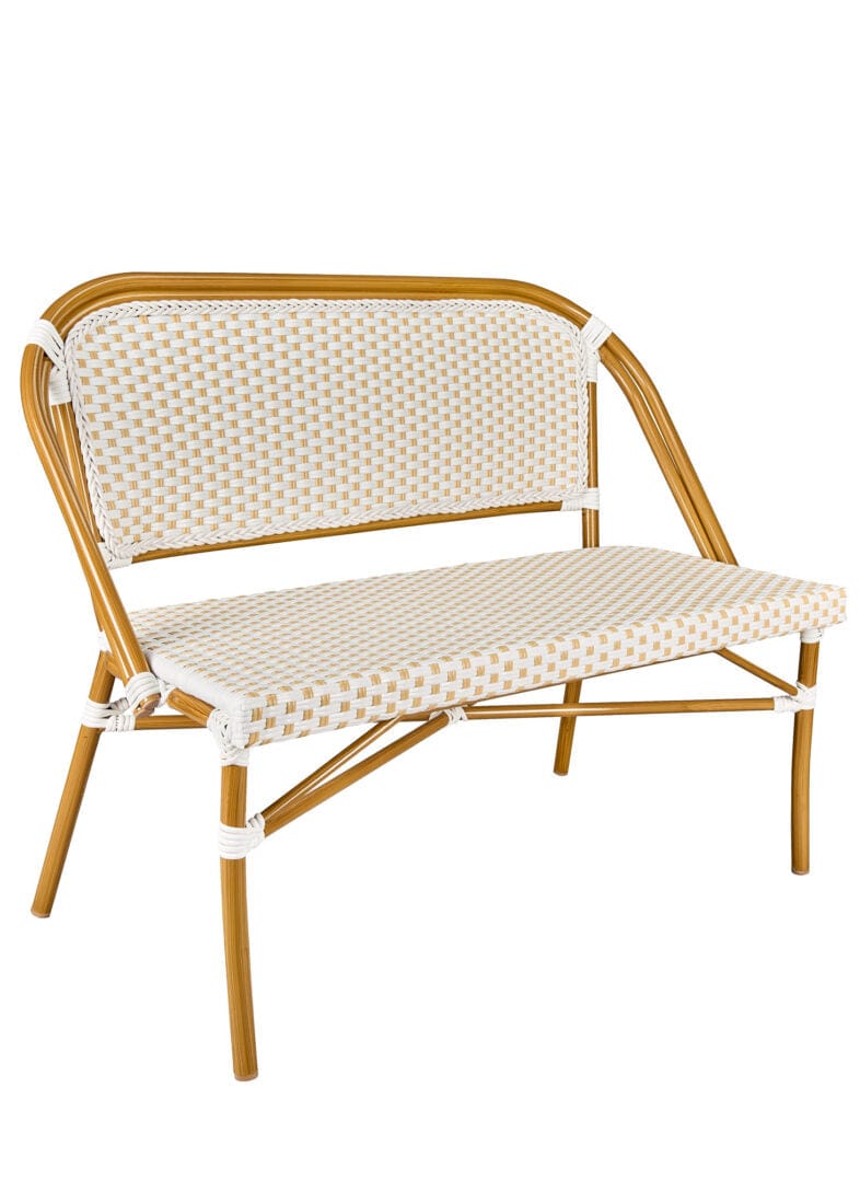 White on Beige Bistro Bench Loveseat