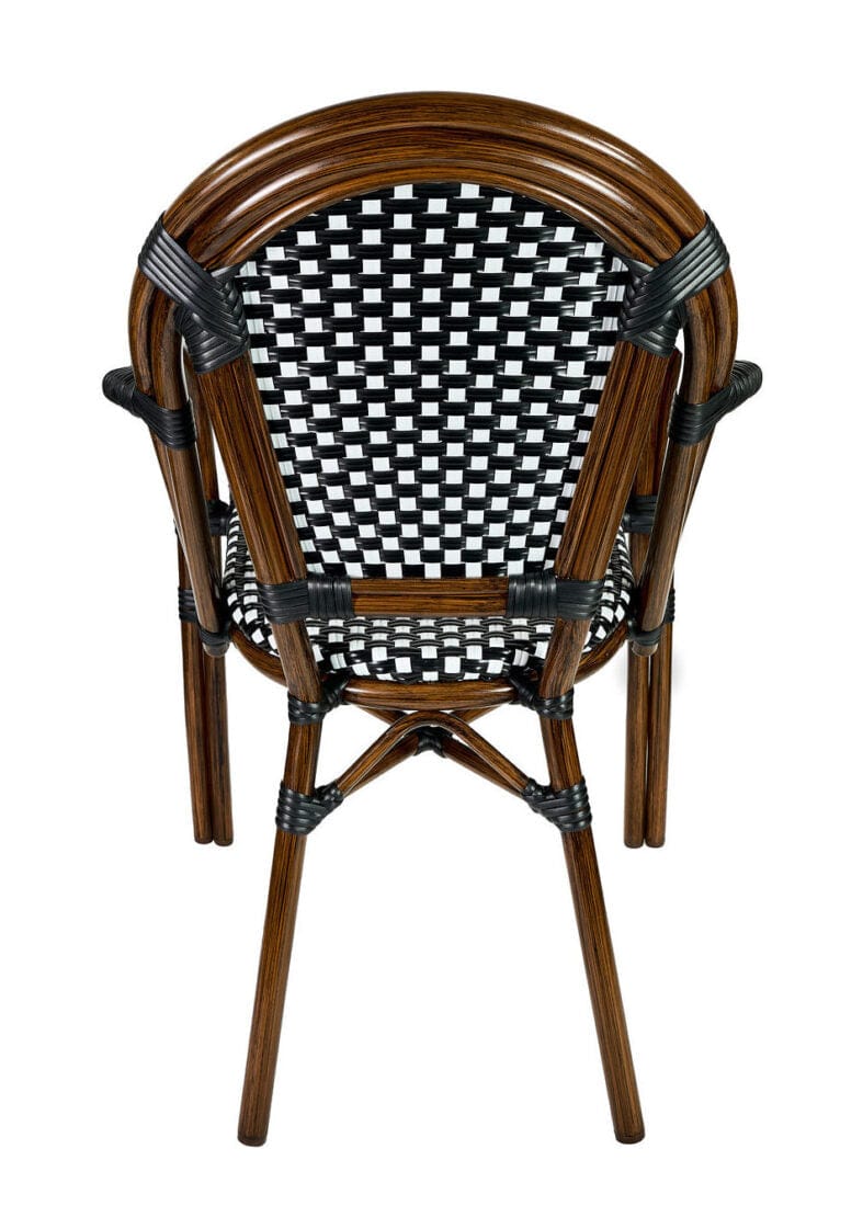 French Bistro 48x36" Table with Glass Top and 4 Chairs with Arms Set, Black and White, Image 7