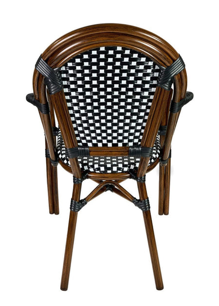 French Bistro 48x36" Table with Glass Top and 4 Chairs with Arms Set, Black and White, Image 7