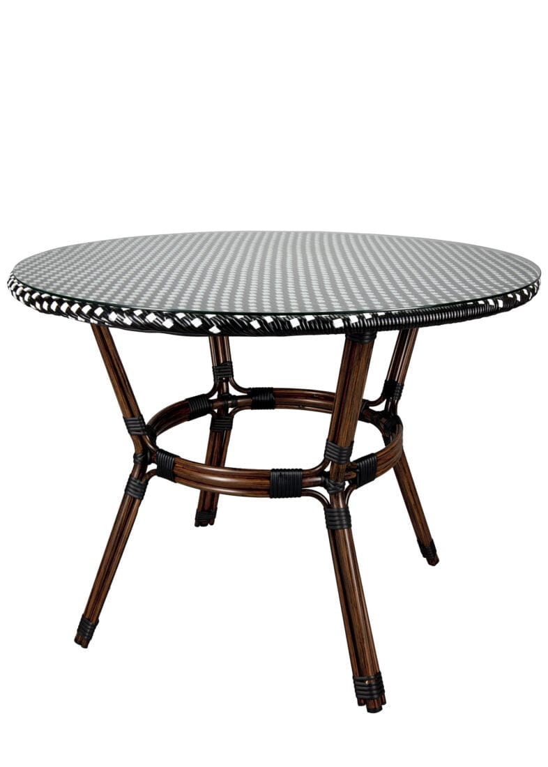40" Round Glass-Top PE Rattan Bistro Table – Black & White, Seats 4 | Outdoor Patio