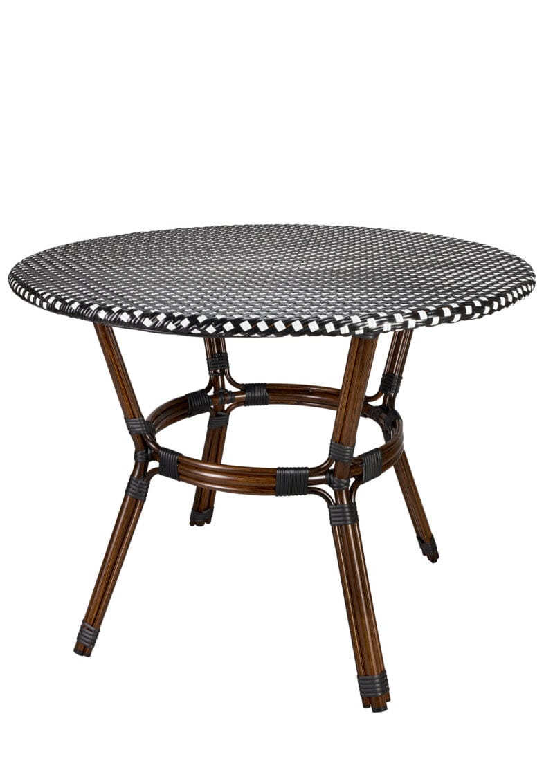 40" Round Glass Top Black and White Rattan French Bistro Table, Image 3