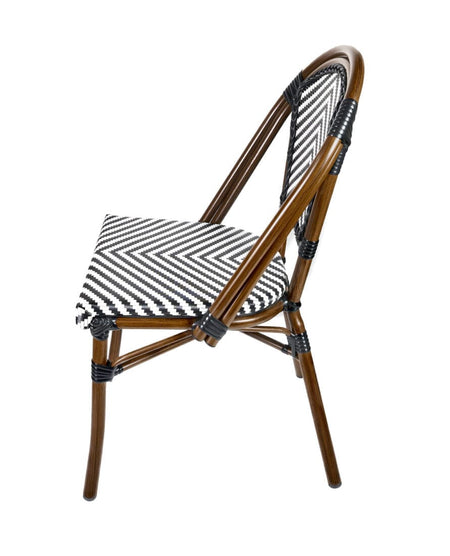 French Bistro 48x36" Table with Glass Top and 4 Chairs Set, Black and White, Image 5