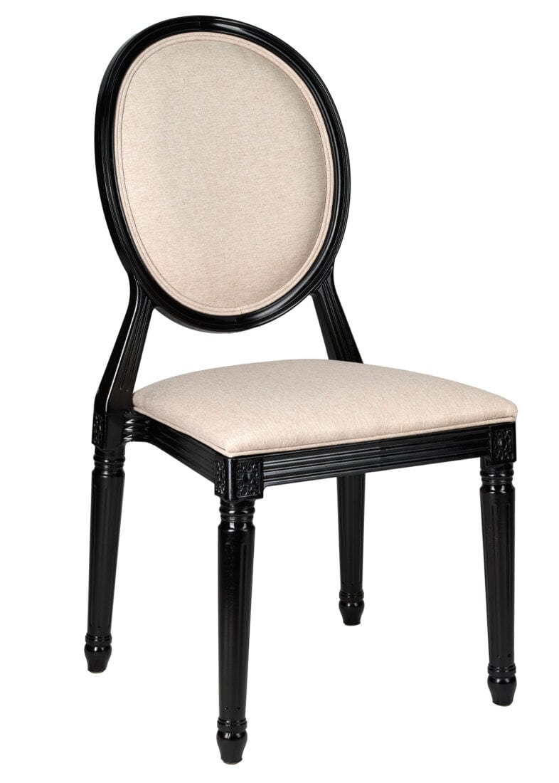 4 Pack Black Resin Louis Chair with Burlap Padded Seat for Dining Room and Patio Use