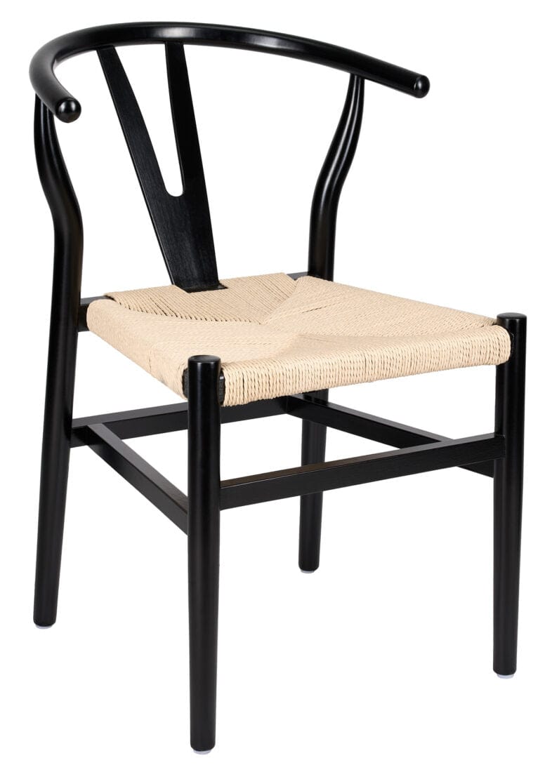 Black Wood Wishbone Chair with Natural Rope Seat, Image 2