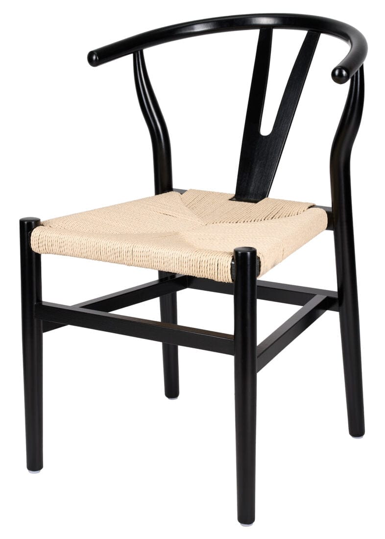 Black Wood Wishbone Chair with Natural Rope Seat, Image 4