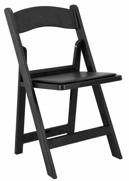 Black Folding Chair – WoodGrain Resin with Padded Black Vinyl Seat, Stackable, 850 lb (Indoor/Outdoor, Patio), Image 2