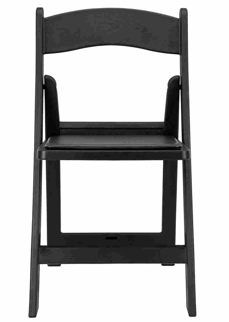 Black Folding Chair – WoodGrain Resin with Padded Black Vinyl Seat, Stackable, 850 lb (Indoor/Outdoor, Patio), Image 4