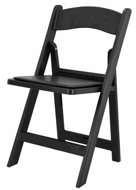 Black Folding Chair – WoodGrain Resin with Padded Black Vinyl Seat, Stackable, 850 lb (Indoor/Outdoor, Patio), Image 5