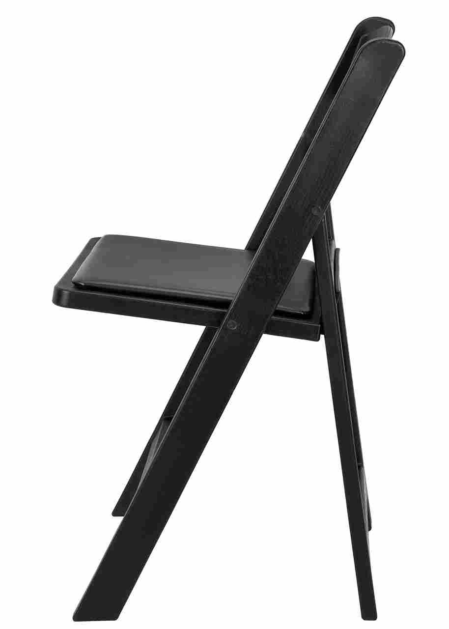 Black Folding Chair – WoodGrain Resin with Padded Black Vinyl Seat, Stackable, 850 lb (Indoor/Outdoor, Patio), Image 6