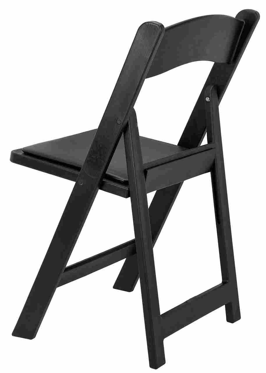 Black Folding Chair – WoodGrain Resin with Padded Black Vinyl Seat, Stackable, 850 lb (Indoor/Outdoor, Patio), Image 7