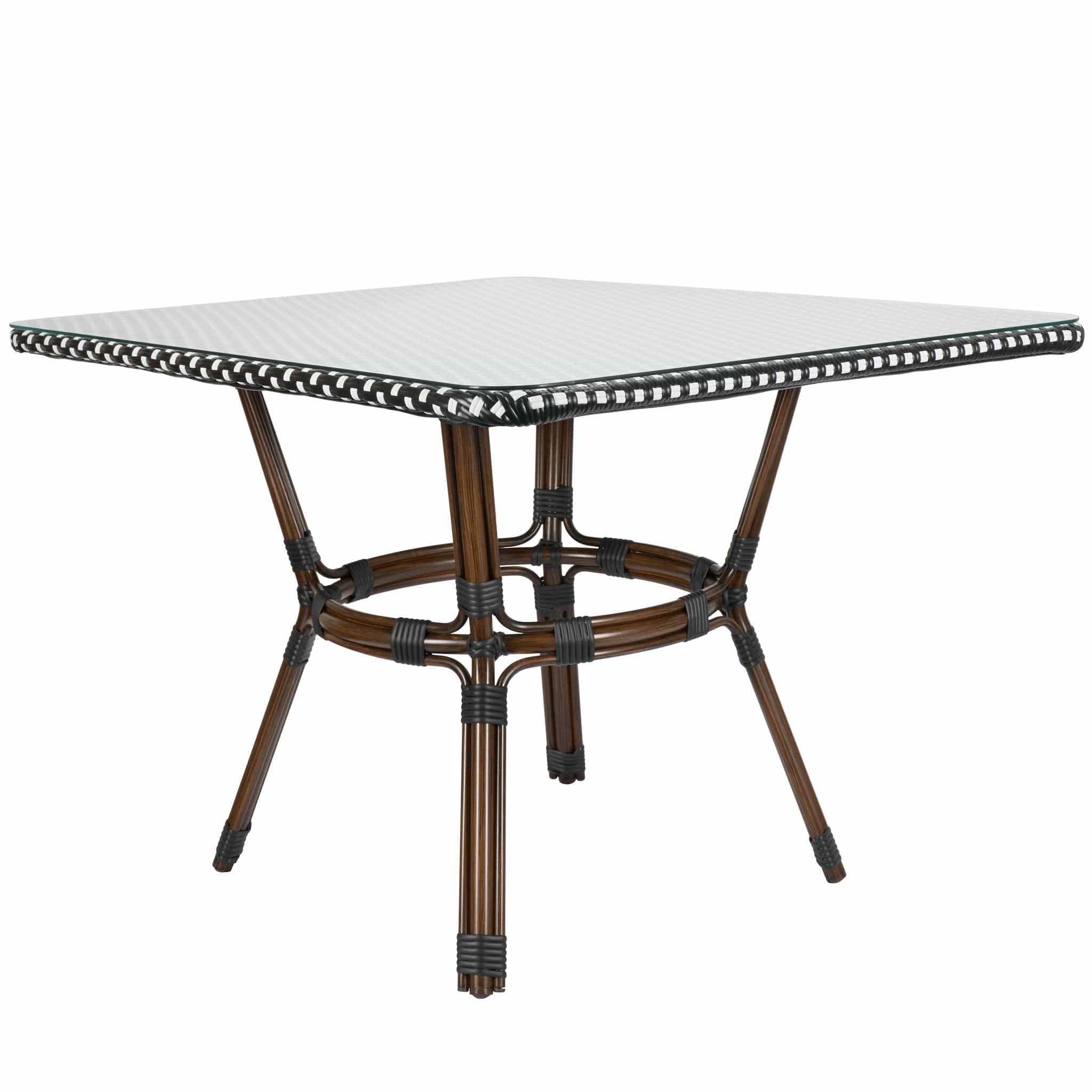 Outdoor Bistro Table 48" x 36" — Black & White PE Rattan Glass Top (Patio), Image 3