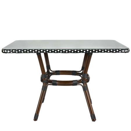 Outdoor Bistro Table 48" x 36" — Black & White PE Rattan Glass Top (Patio), Image 2