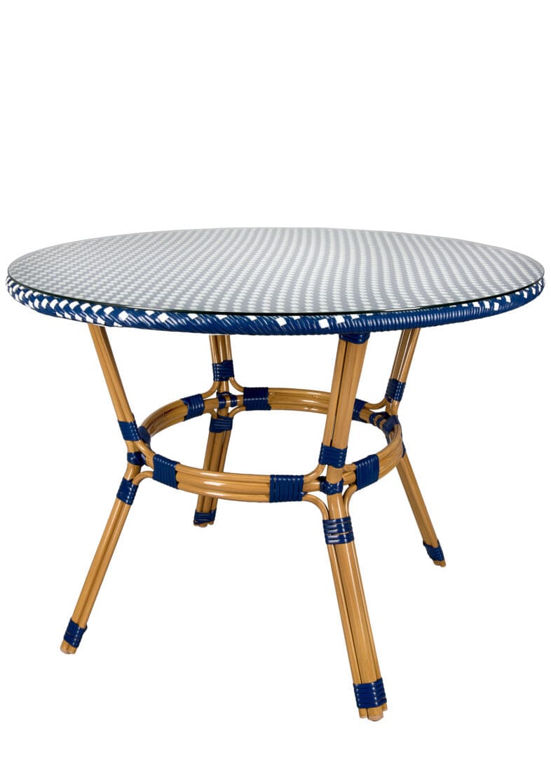 40" Round Rattan Bistro Table - Blue & White Glass Top (Patio, Seats 4)