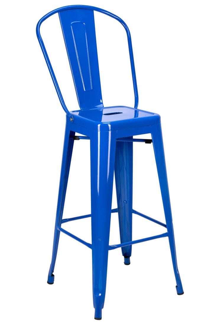 Tolix Metal Bar Stool with Back - Blue Hi-Gloss, 30in Seat (Outdoor/Patio & Kitchen), Image 2