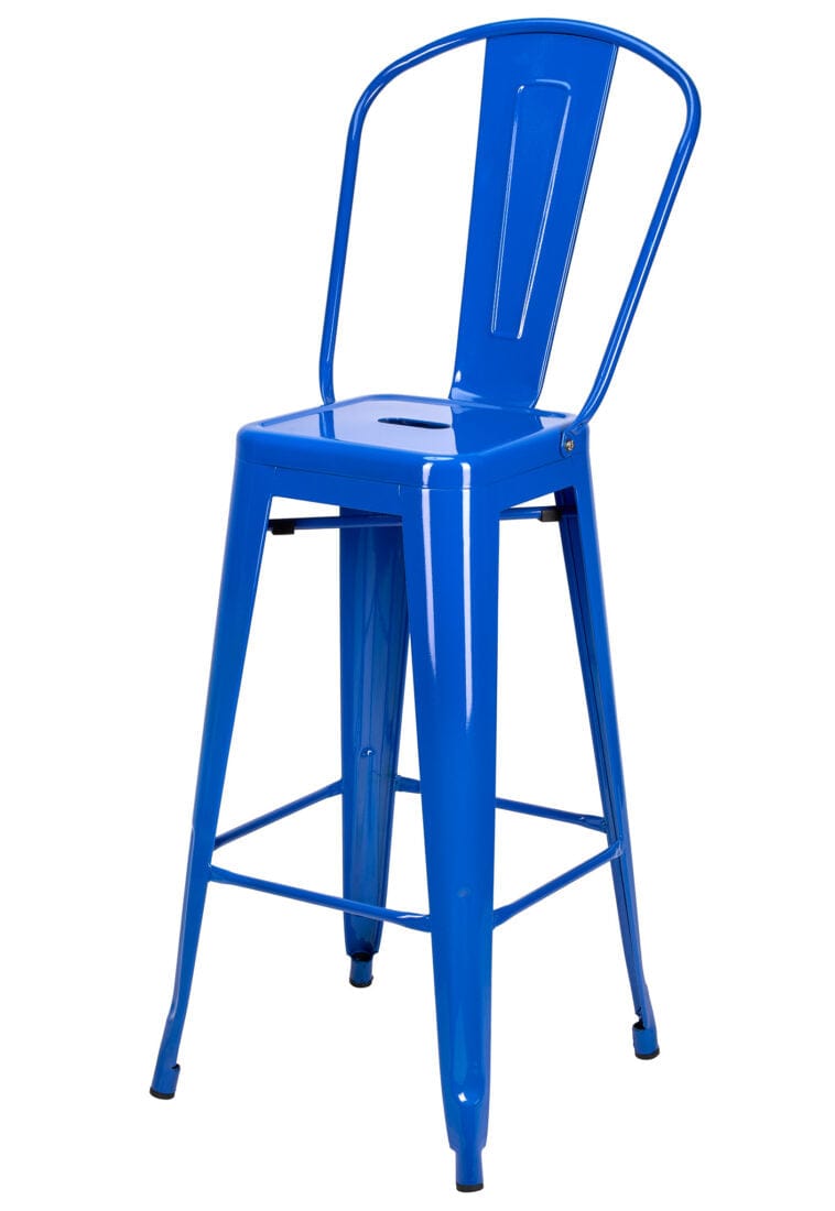 Tolix Metal Bar Stool with Back - Blue Hi-Gloss, 30in Seat (Outdoor/Patio & Kitchen), Image 4