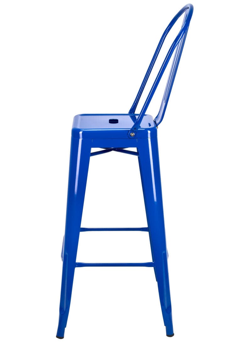 Tolix Metal Bar Stool with Back - Blue Hi-Gloss, 30in Seat (Outdoor/Patio & Kitchen), Image 5