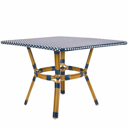 Outdoor Bistro Table 48x36 - Blue & White PE Rattan Glass Top, Patio, Image 4