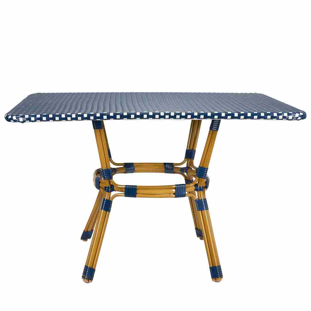 Outdoor Bistro Table 48x36 - Blue & White PE Rattan Glass Top, Patio, Image 5