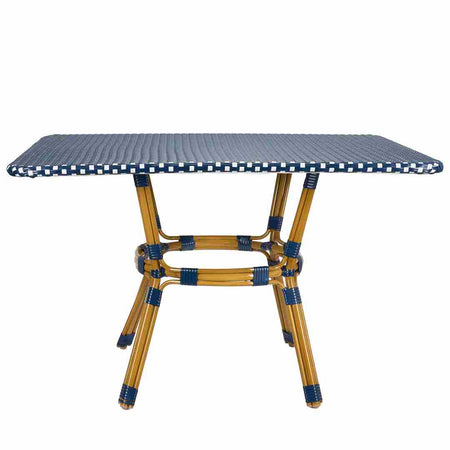Outdoor Bistro Table 48x36 - Blue & White PE Rattan Glass Top, Patio, Image 5
