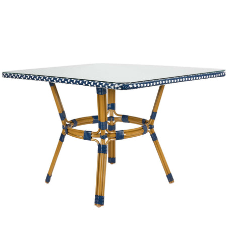 Outdoor Bistro Table 48x36 - Blue & White PE Rattan Glass Top, Patio, Image 3