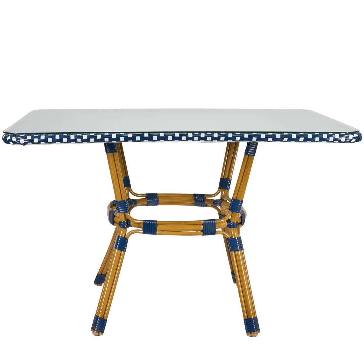 Outdoor Bistro Table 48x36 - Blue & White PE Rattan Glass Top, Patio, Image 2