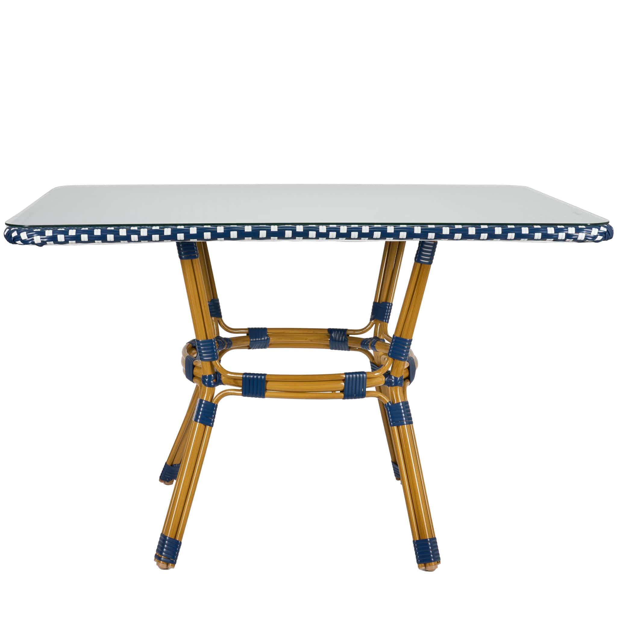 Outdoor Bistro Table 48x36 - Blue & White PE Rattan Glass Top, Patio, Image 2