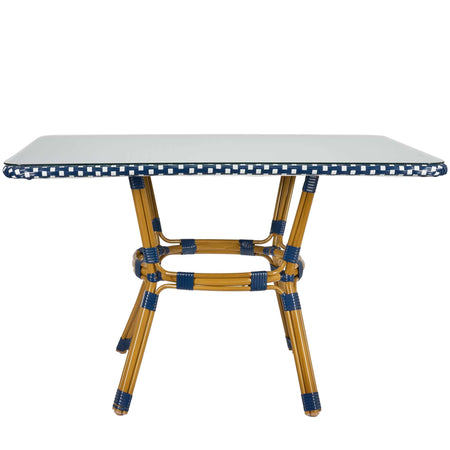 Outdoor Bistro Table 48x36 - Blue & White PE Rattan Glass Top, Patio, Image 2