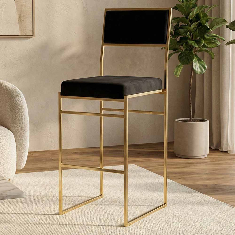 Melissa Bar Stool in Gold Steel Frame with Blush Cushion, Elegant Seating for Vanity or Kitchen