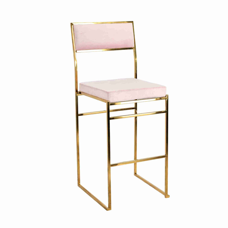 Melissa Bar Stool in Gold Steel Frame with Blush Cushion, Elegant Seating for Vanity or Kitchen