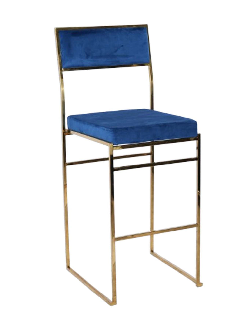 Melissa Bar Stool in Gold Steel Frame with Blue Cushion, Chic Bar Seating