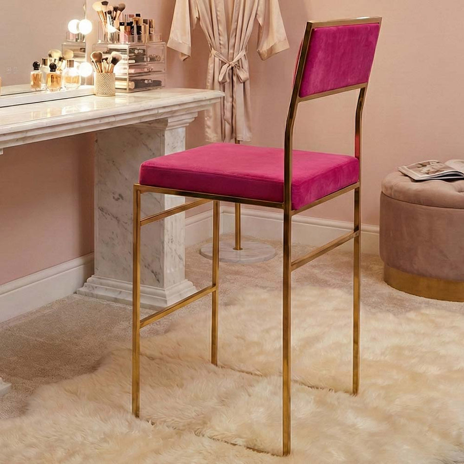 Melissa Bar Stool in Gold Frame with Fuchsia Cushion for Bold Interiors