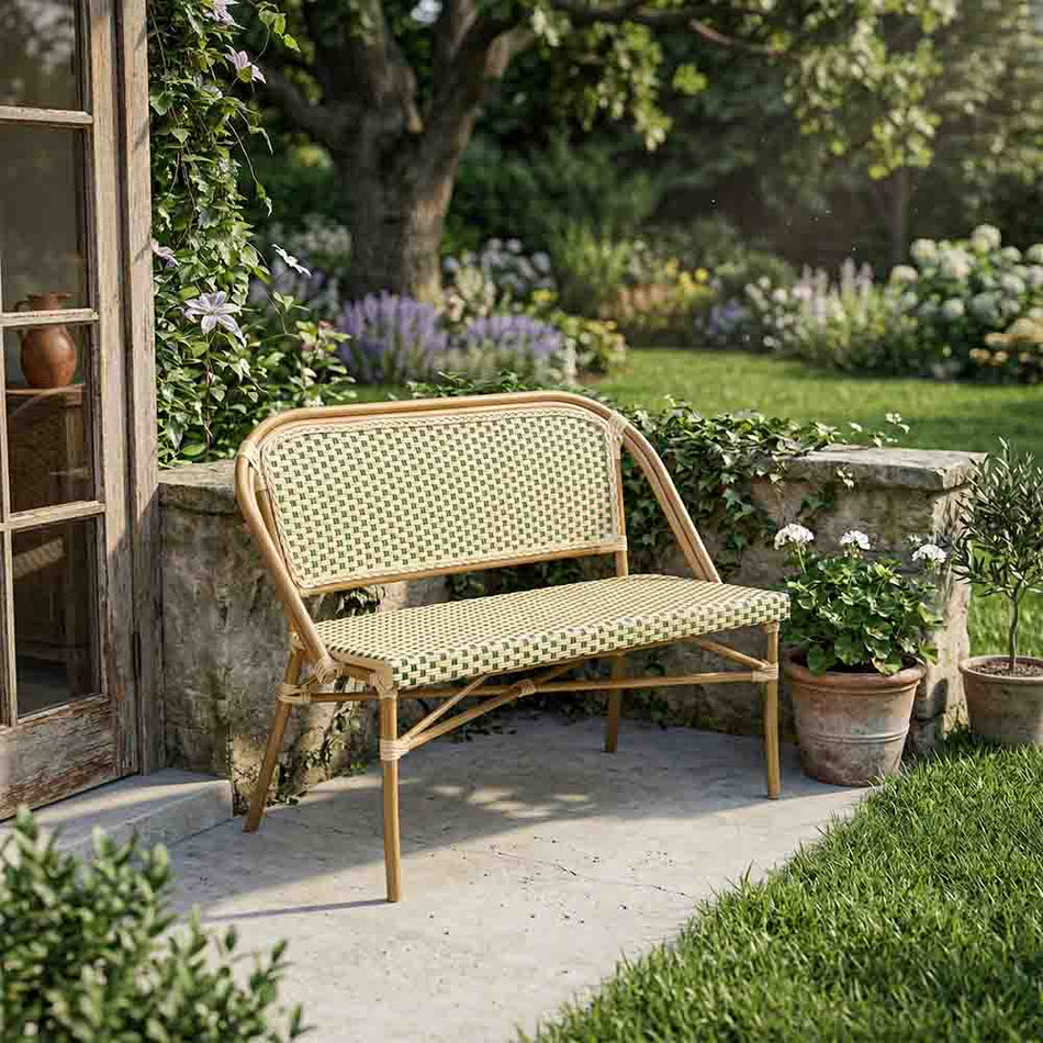 Beige on Green Bistro Bench Loveseat