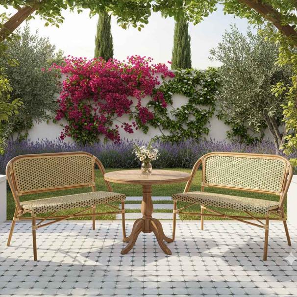 Beige on Green Bistro Bench Loveseat