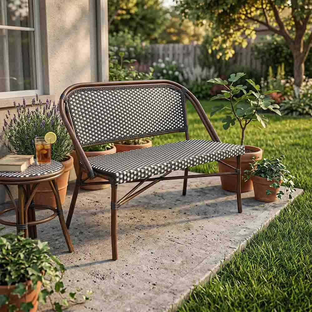 Black on White Bistro Bench Loveseat, Image 1