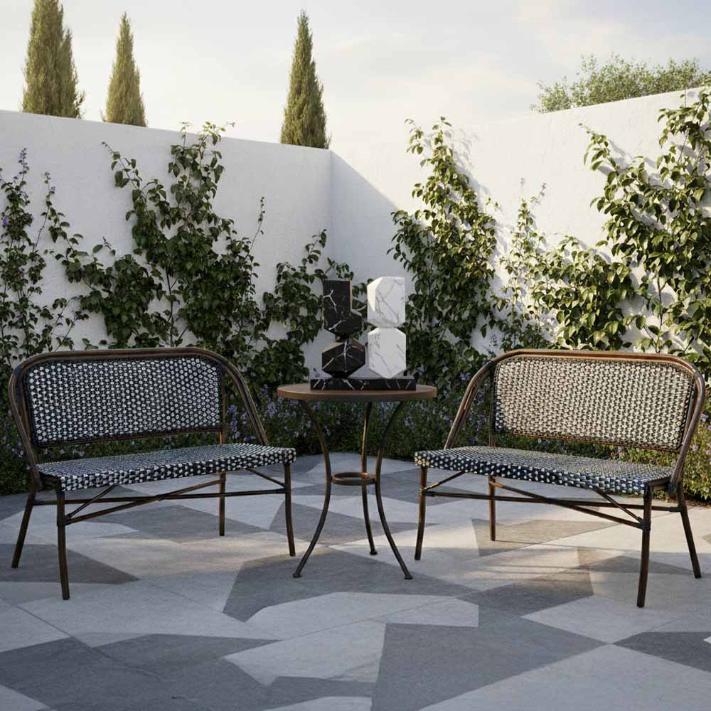 Black on White Bistro Bench Loveseat