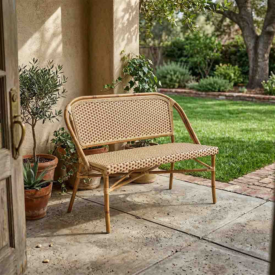 Beige on Maroon Bistro Bench Loveseat
