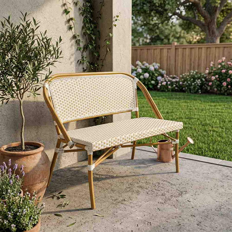 White on Beige Bistro Bench Loveseat