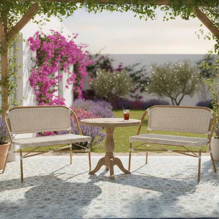 White on Beige Bistro Bench Loveseat