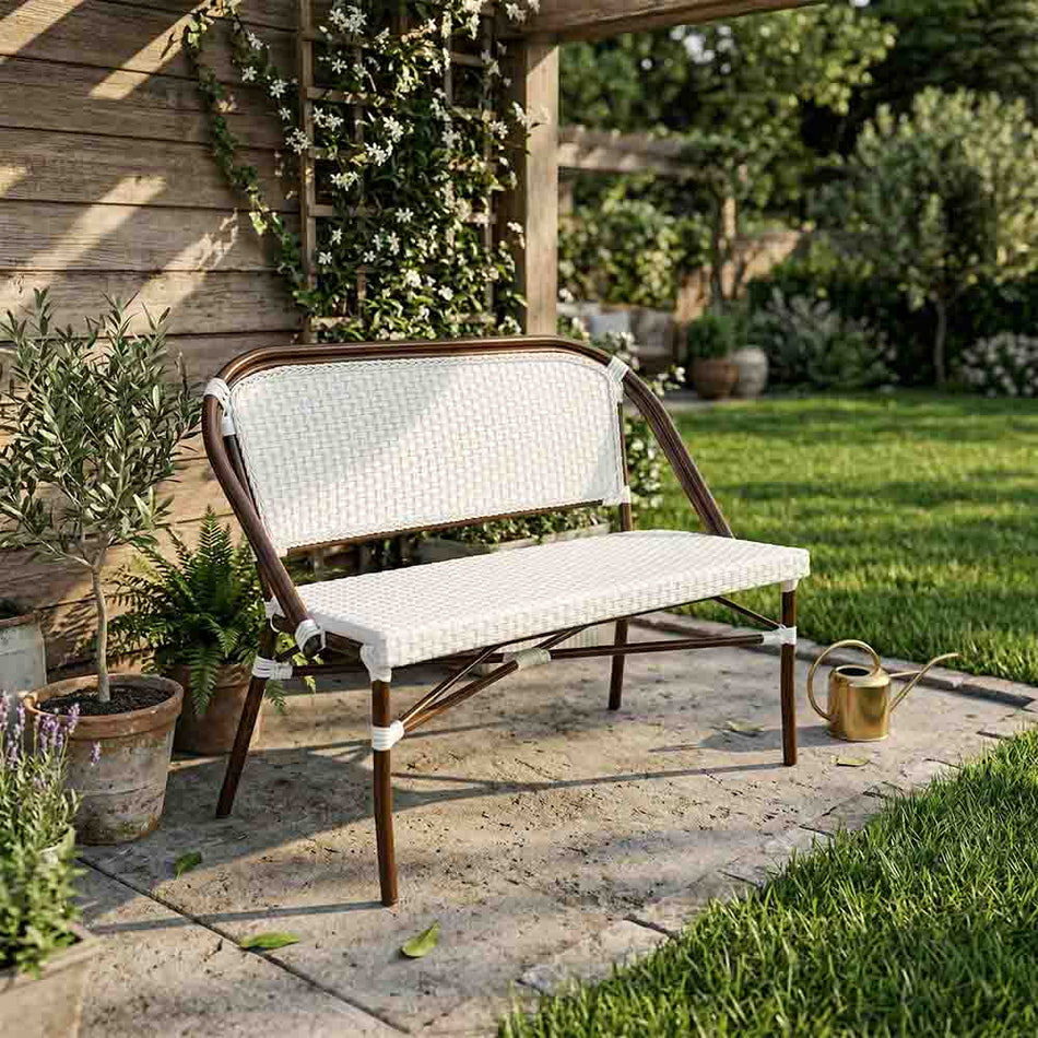 White on White Bistro Bench Loveseat