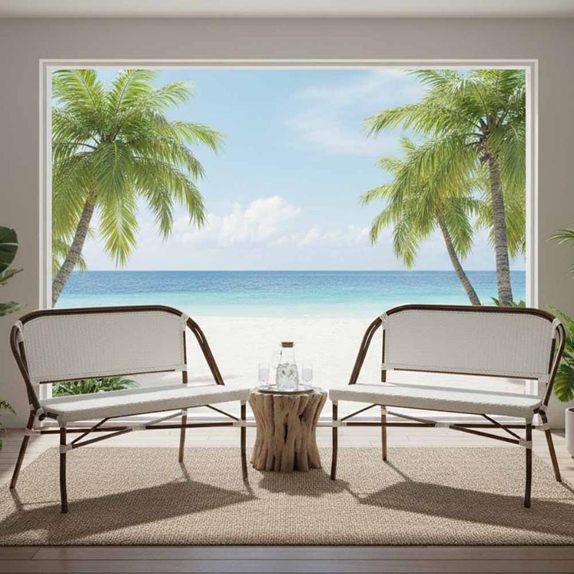 White on White Bistro Bench Loveseat