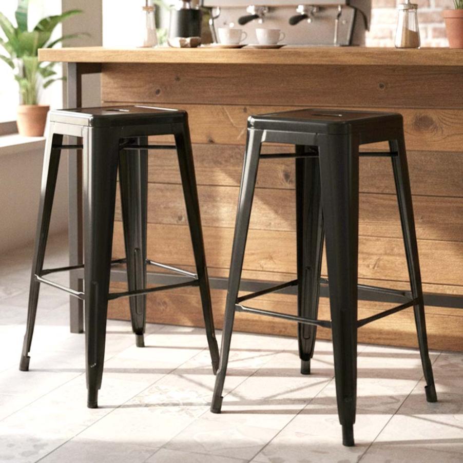 2 Pack Black Tolix Bar Stools, 30" Backless Metal Seating for Coffee Counters or Outdoor Use