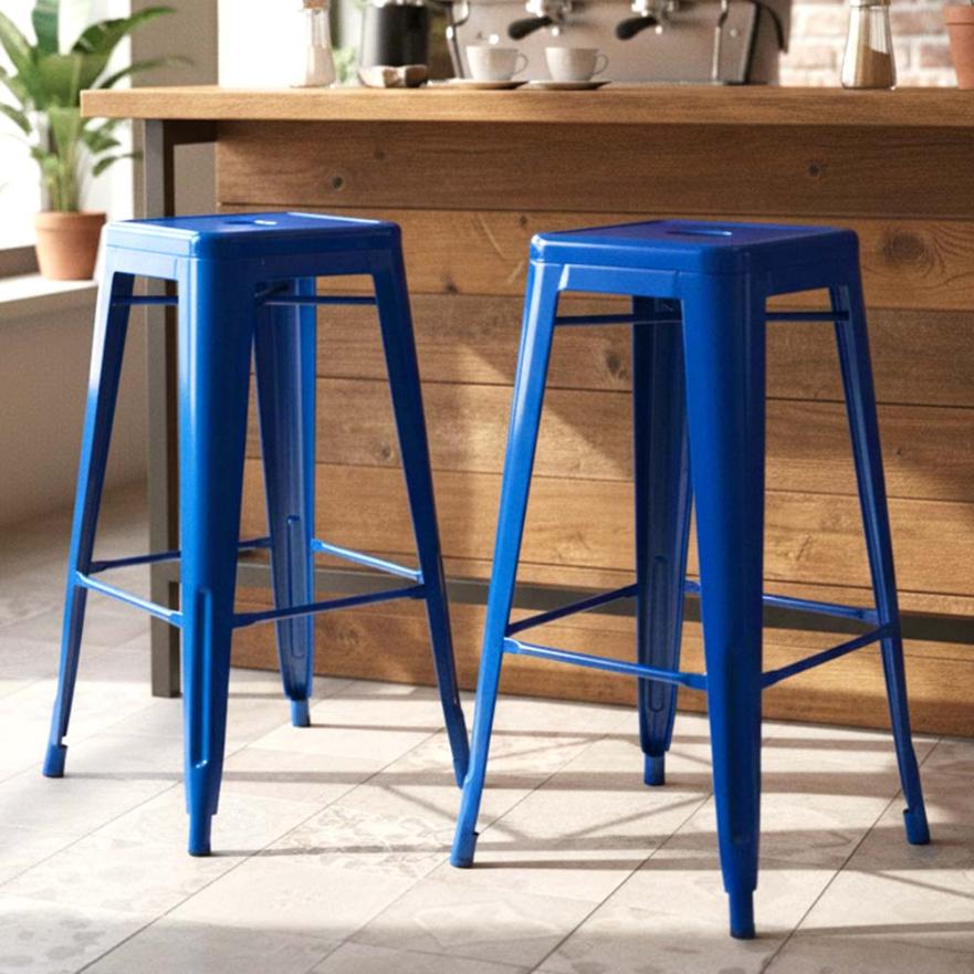 2 Pack Blue Tolix Bar Stools, Vibrant Metal Chairs for Indoor Bars or Patios