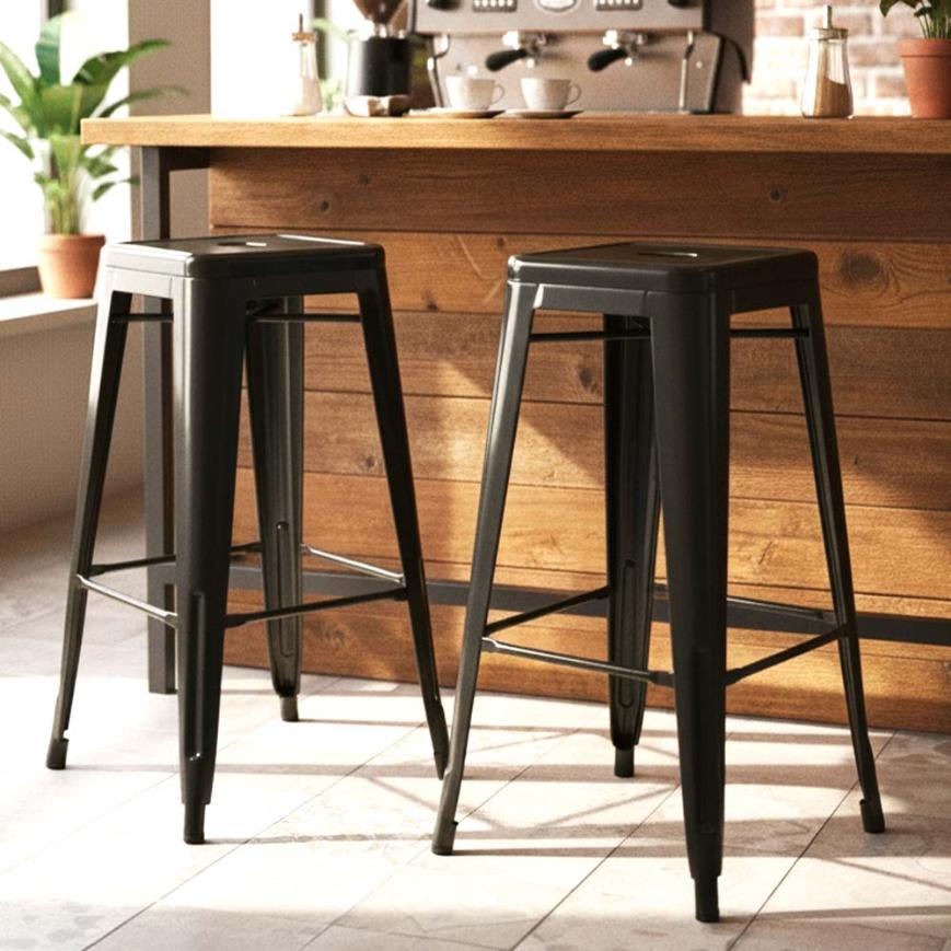 2 Pack Black Tolix Bar Stools, 30" Counter Height Seating for Patios, Kitchens or Backyard Bars